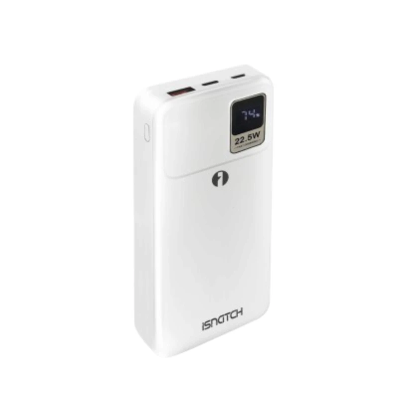 iSNATCH G+ bijeli Power Bank 20000mAh sa PD 22,5W punjenjem, LED zaslonom i Type-C i Lightning kablovima